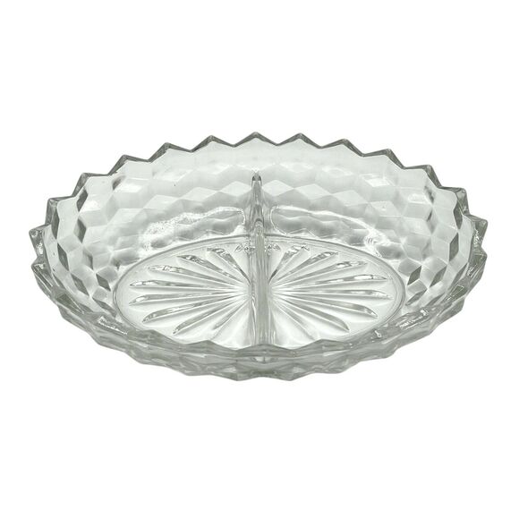 Vintage American Whitehall Divided Oval Relish Dish 7"x10" Crystal Glass USA - Picture 2 of 8